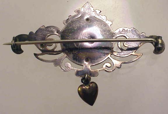 Norway Gilded 830 S Victorian Brooch w/ Heart Dangle  